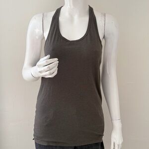 Helmut Lang Dark Green Loose Fit Racerback Scoop Neck Tank Top Feather Jersey